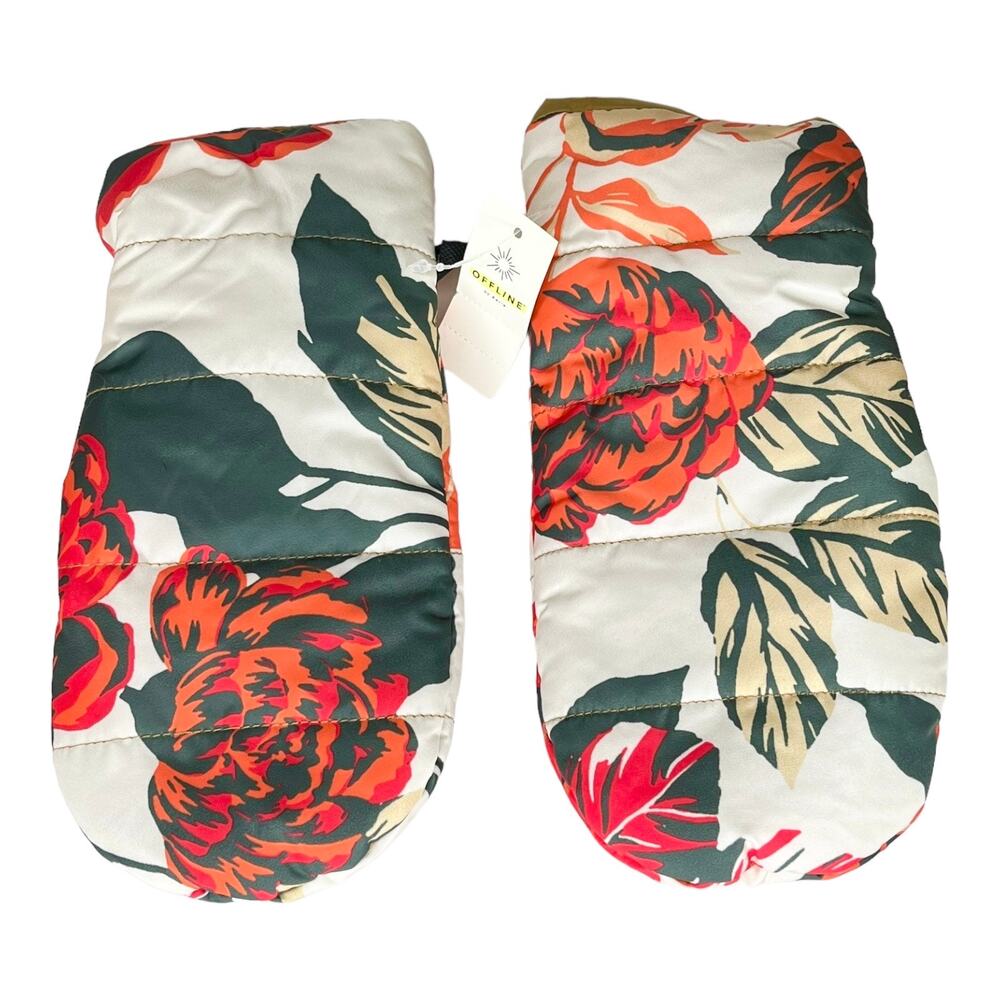 Offline Aerie Gloves Mittens Nylon Floral Orange Rose Flower One Size Adult New